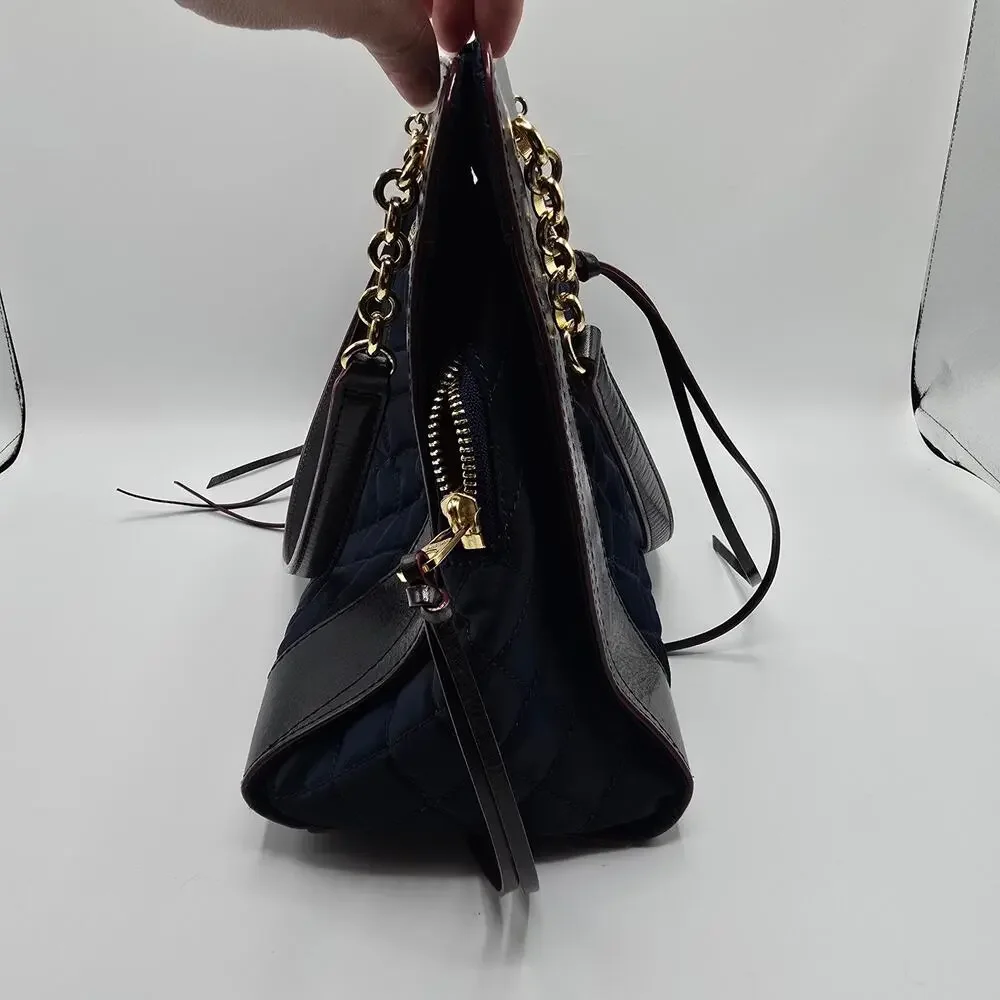 MZ Wallace New‎ York navy blue quilted leather trim purse gold chain handbag